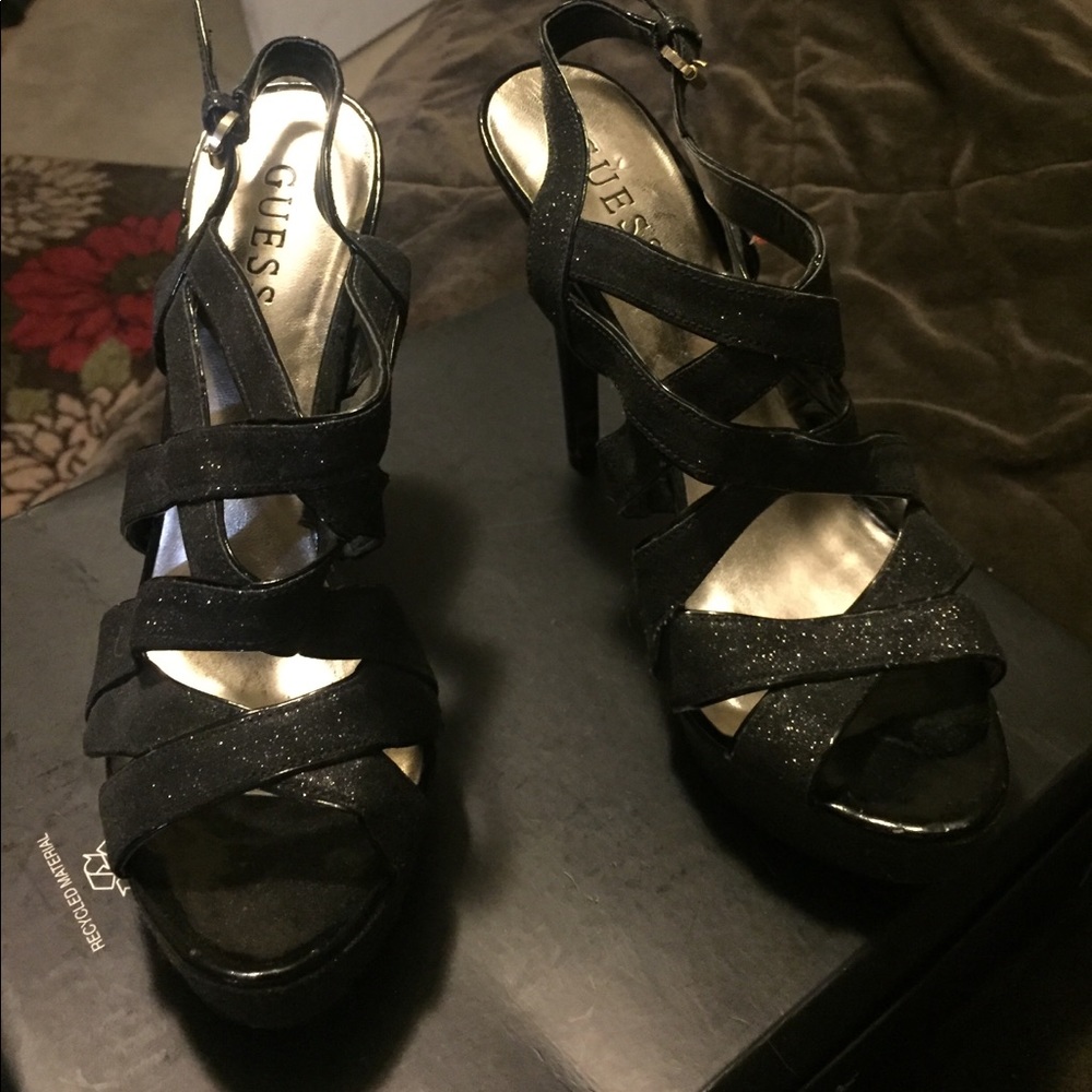 Guess black glittery sexy platform heels